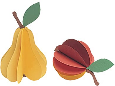 Tillverka roliga bordsdekorationer eller inbjudningskort av äpplen och päron som garanterat inte kommer att skrumpna